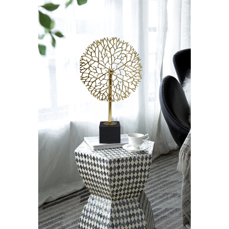 Gold & Black Aluminum Coral Figurine with Marble Base - 16" Tall