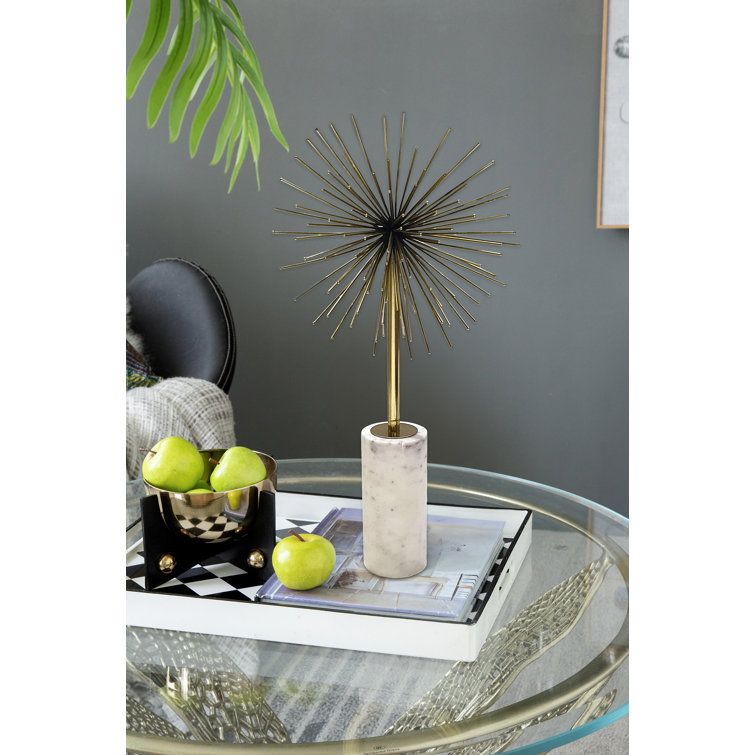 Sunburst Gold Metal Figurine with White Marble Base - 22.5" Tall
