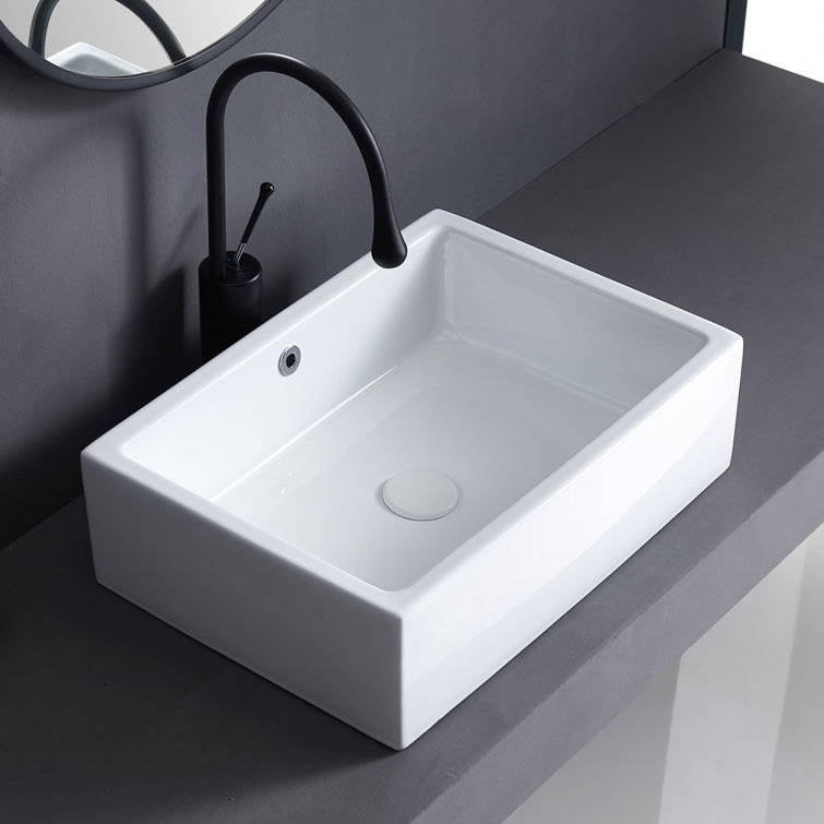 Dublin 20" x 15" White Ceramic Rectangular Vessel Sink with Overflow
