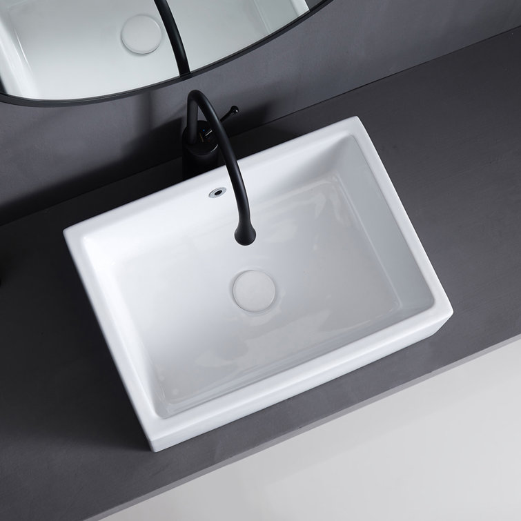 Dublin 20" x 15" White Ceramic Rectangular Vessel Sink with Overflow