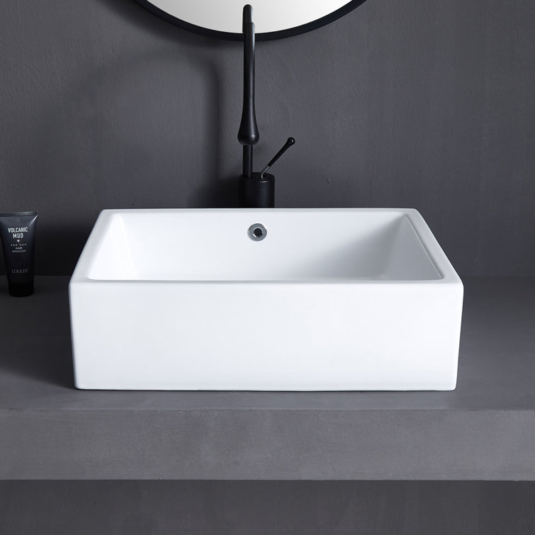 Dublin 20" x 15" White Ceramic Rectangular Vessel Sink with Overflow