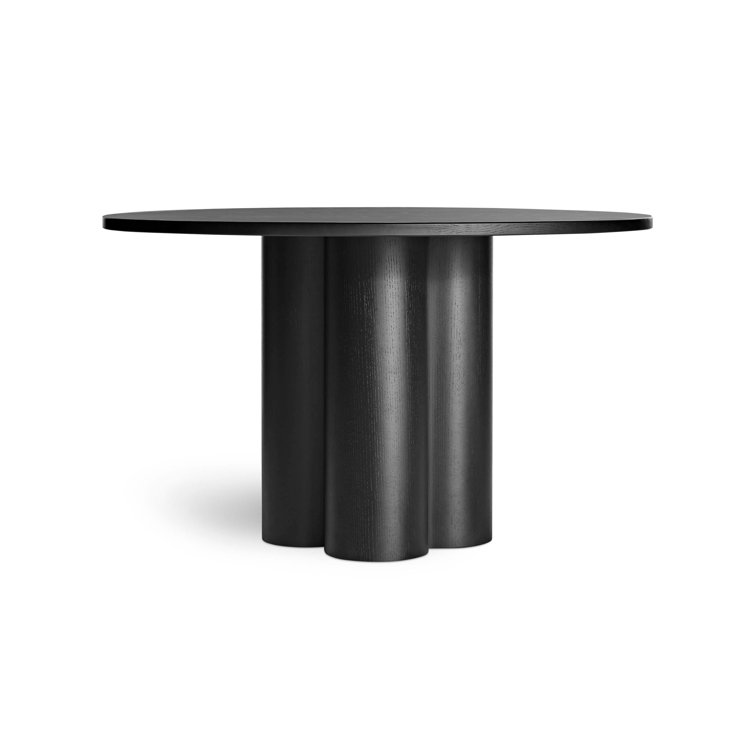 48" Round Black Ash Wood Base Dining Table with White Marble Top