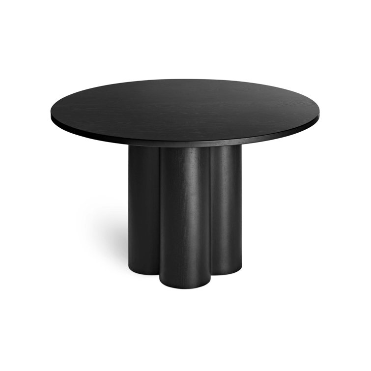 48" Round Black Ash Wood Base Dining Table with White Marble Top