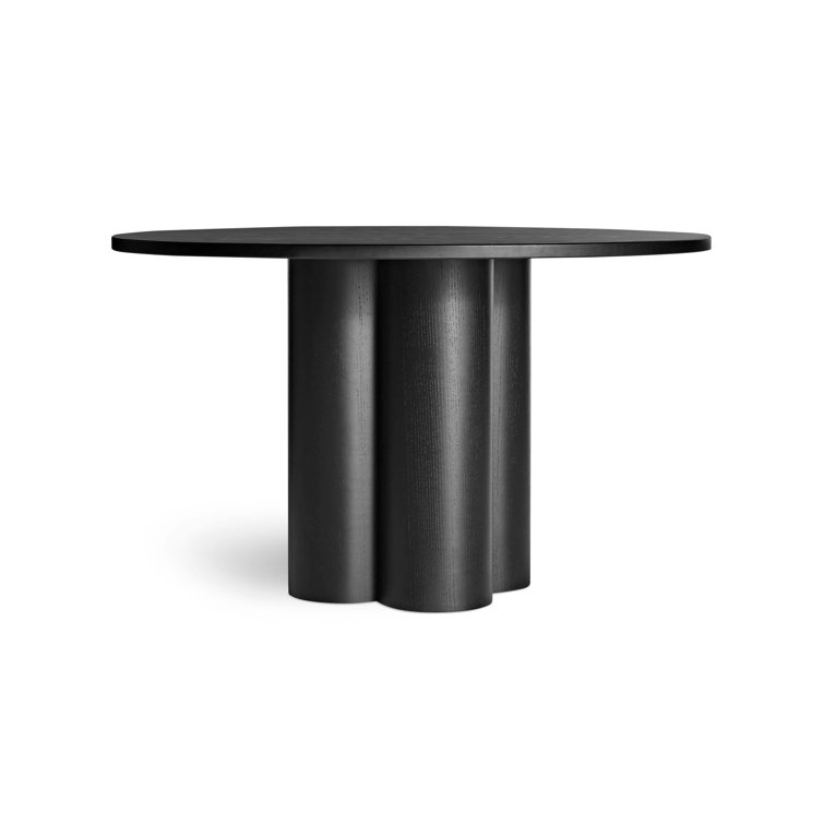 48" Round Black Ash Wood Base Dining Table with White Marble Top