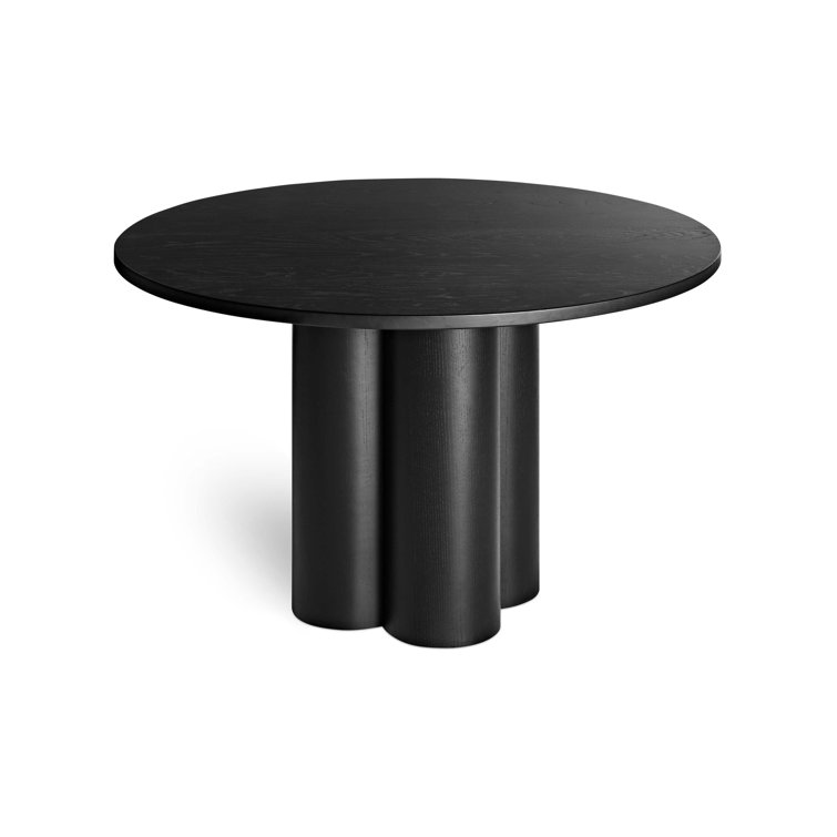 48" Round Black Ash Wood Base Dining Table with White Marble Top