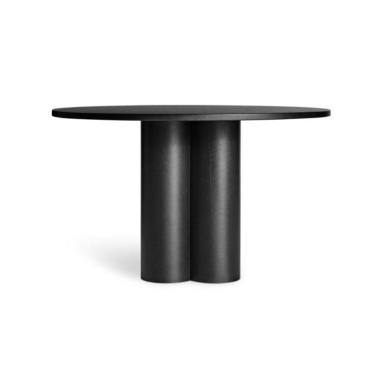 48" Round Black Ash Wood Base Dining Table with White Marble Top
