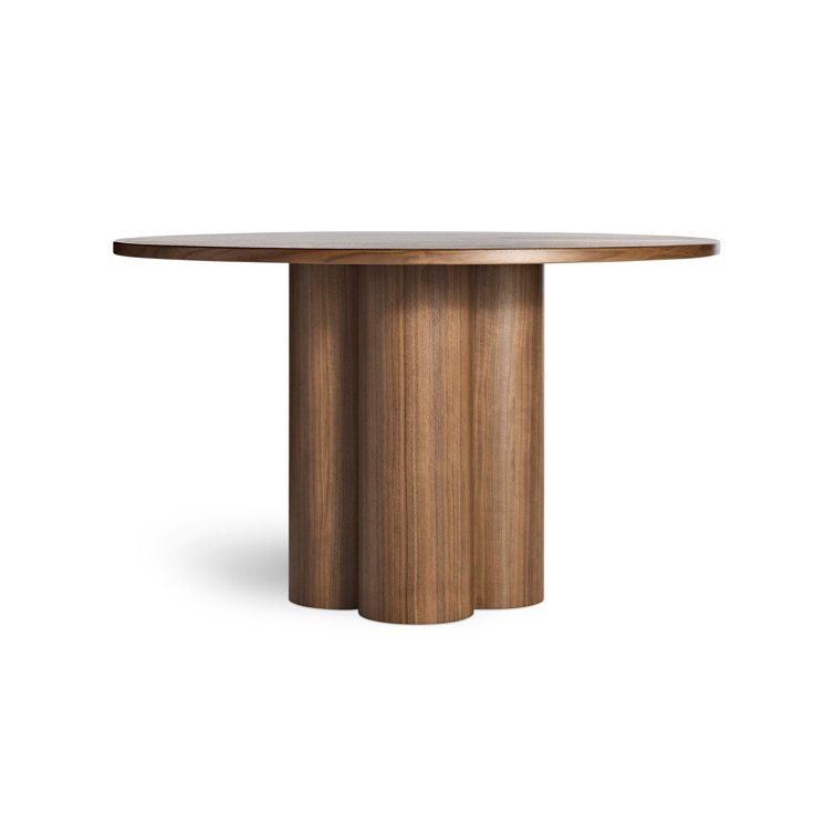 48" Round Walnut Wood Dining Table with Chunky Pedestal Base