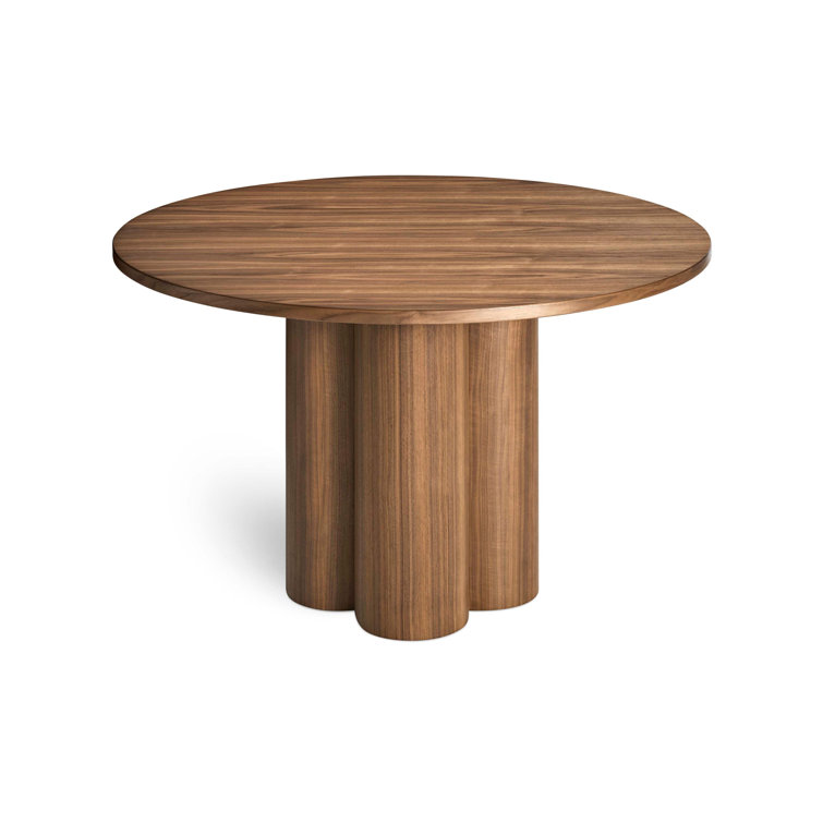 48" Round Walnut Wood Dining Table with Chunky Pedestal Base