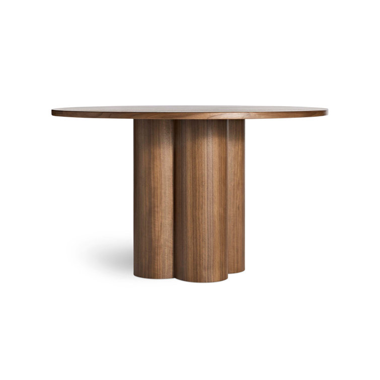 48" Round Walnut Wood Dining Table with Chunky Pedestal Base