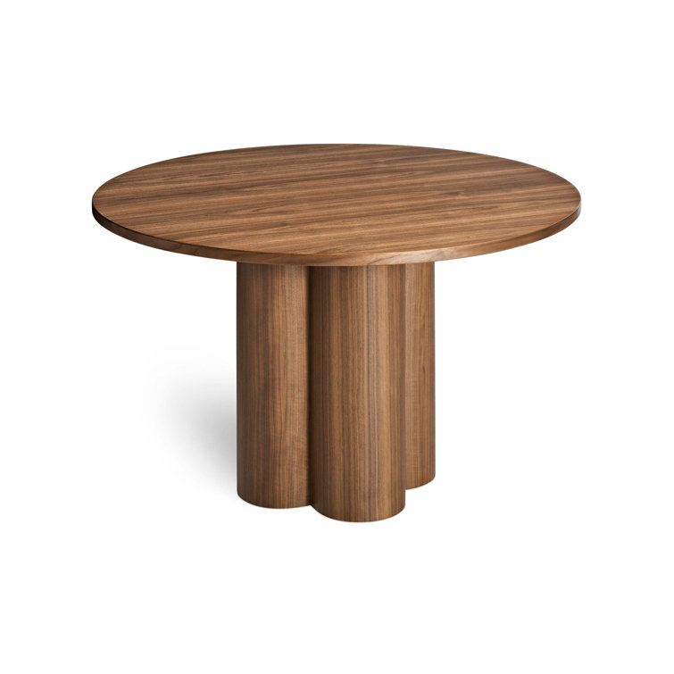 48" Round Walnut Wood Dining Table with Chunky Pedestal Base