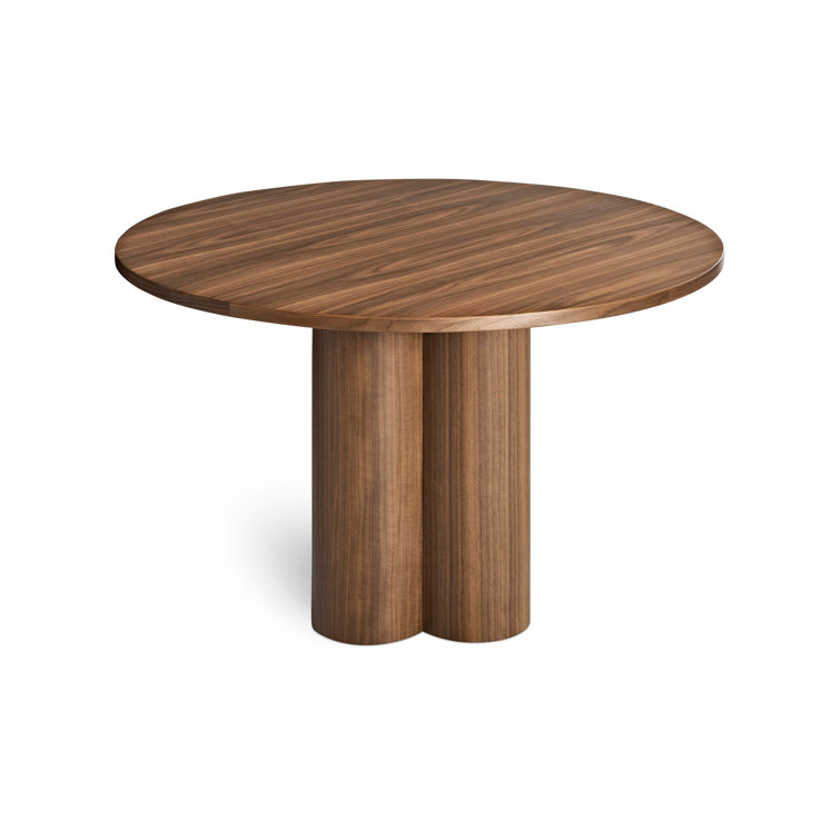 48" Round Walnut Wood Dining Table with Chunky Pedestal Base