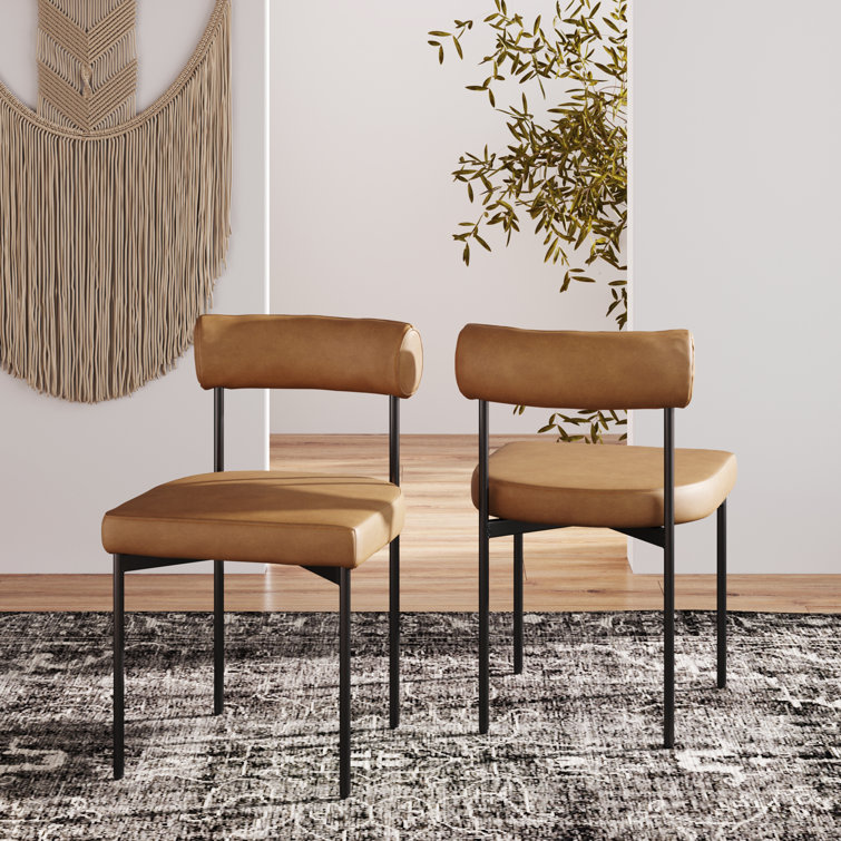 Dahlia Light Brown Faux Leather Upholstered Side Chair with Black Metal Frame