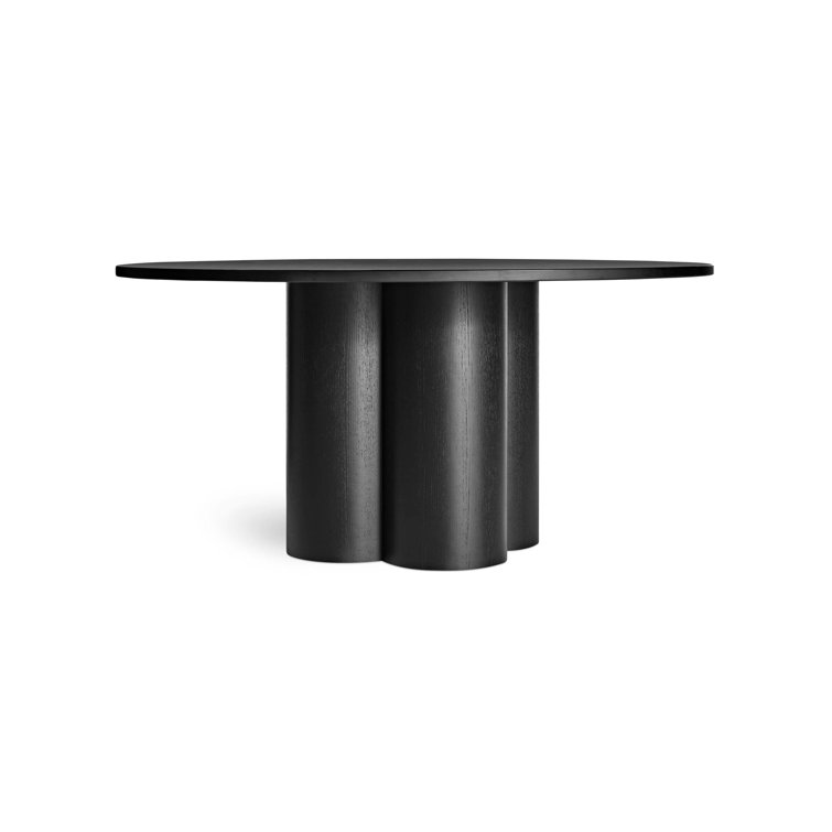 Black Ash Round Wood Dining Table with Clover Pedestal