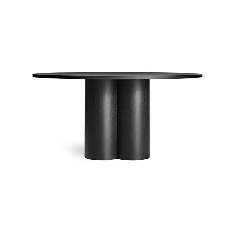 Black Ash Round Wood Dining Table with Clover Pedestal