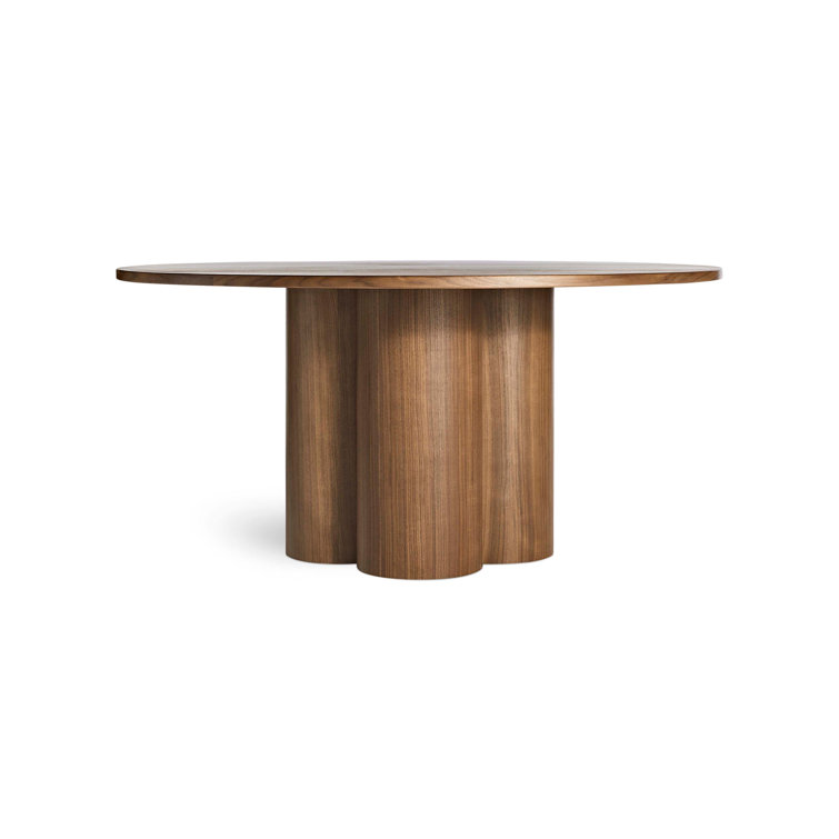 60" Round Walnut Wood Dining Table with Chunky Pedestal
