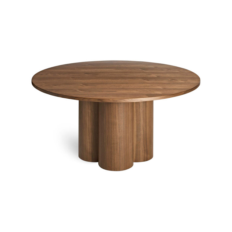 60" Round Walnut Wood Dining Table with Chunky Pedestal