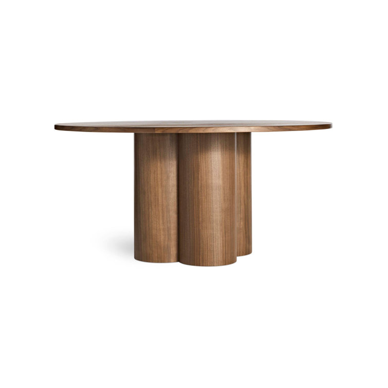 60" Round Walnut Wood Dining Table with Chunky Pedestal