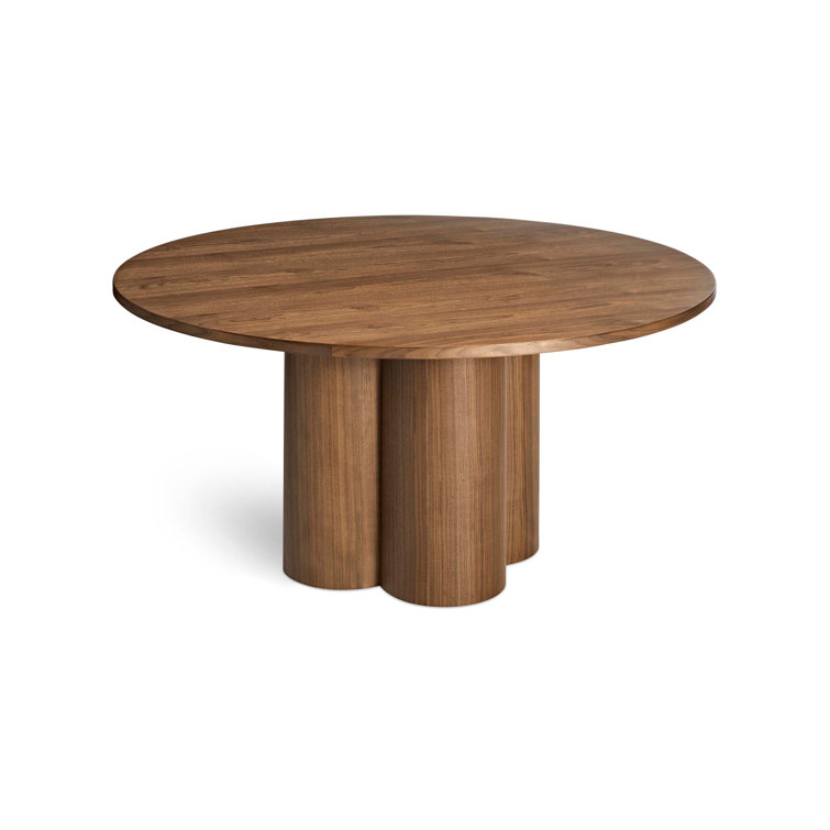 60" Round Walnut Wood Dining Table with Chunky Pedestal