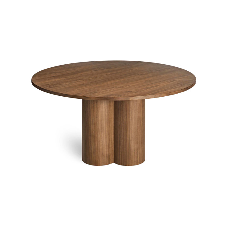 60" Round Walnut Wood Dining Table with Chunky Pedestal