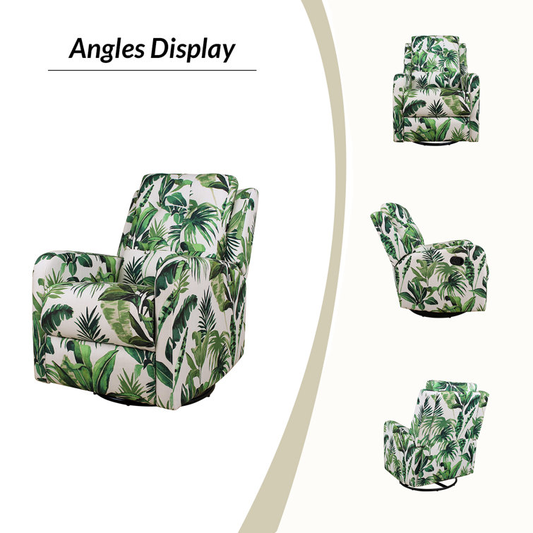 Green Tropical Leaf Print Swivel Recliner with Metal Base