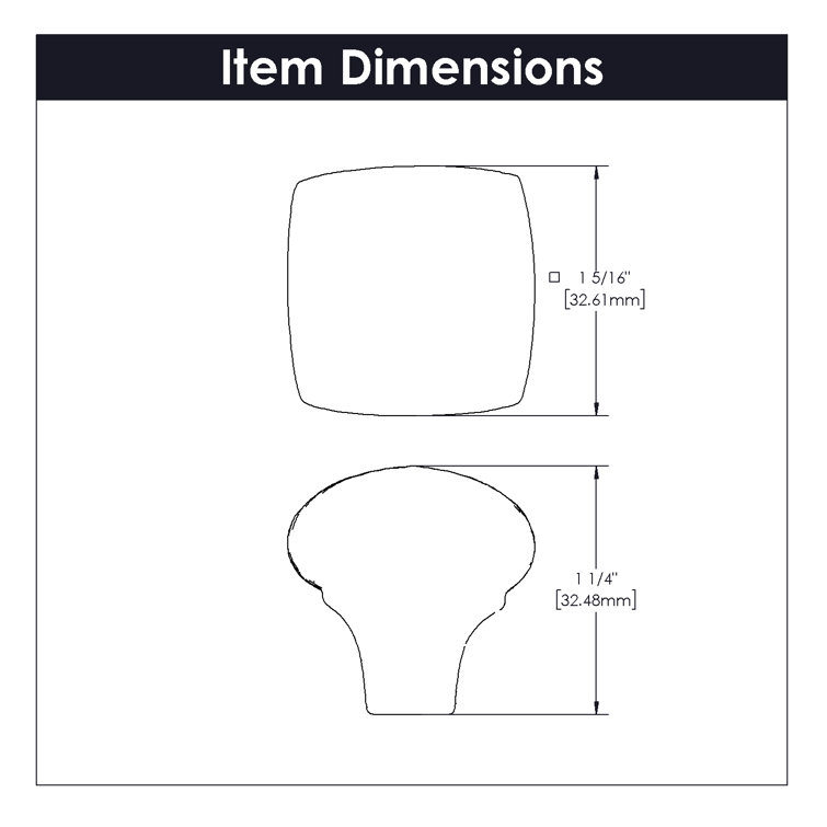 Black Iron Rustic Square Mushroom Knob with Mounting Hardware