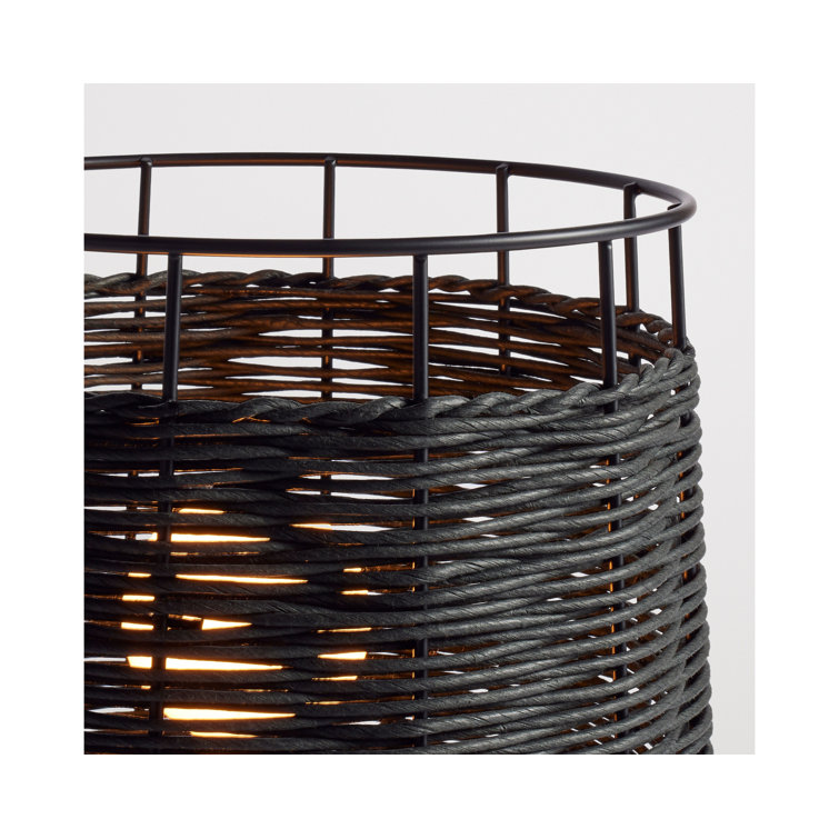 Black Metal and Rattan Table Lamp with Architectural Design