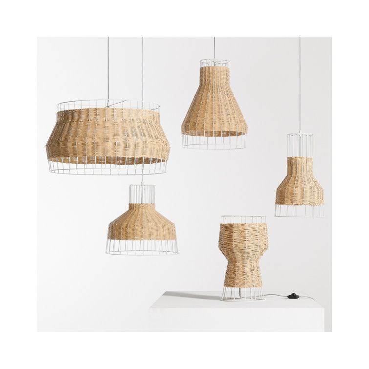 Natural Rattan and White Metal Table Lamp