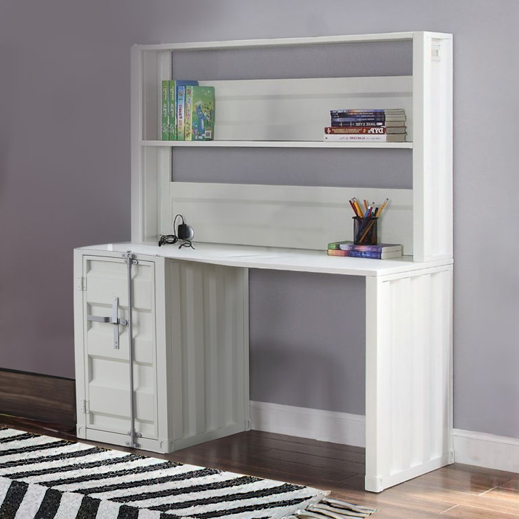 White Wood Writing Desk with Hutch and Drawer