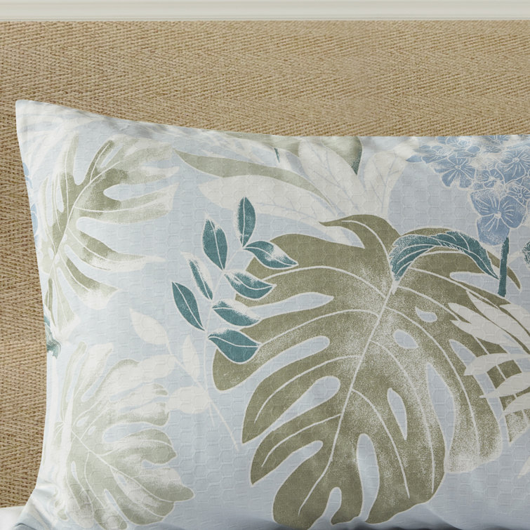 Blue Tropical Cotton 5-Piece Full/Queen Duvet Cover Set