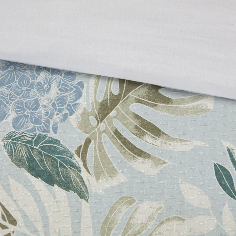 Blue Tropical Cotton 5-Piece Full/Queen Duvet Cover Set