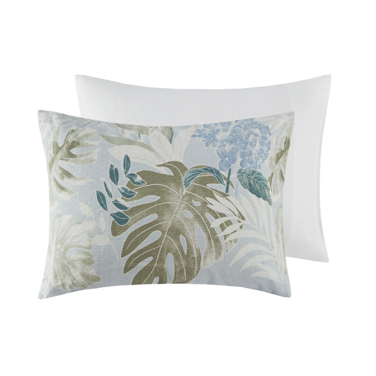 Blue Tropical Cotton 5-Piece Full/Queen Duvet Cover Set