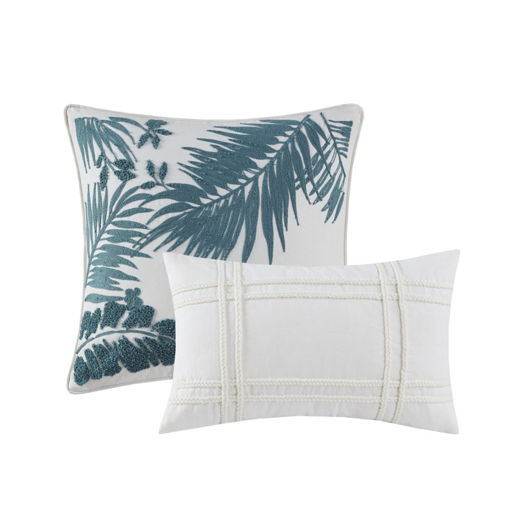 Blue Tropical Cotton 5-Piece Full/Queen Duvet Cover Set