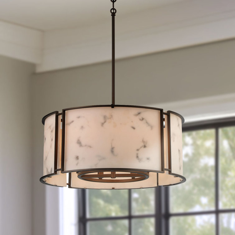 Hellenic Bronze Poly Alabaster 6-Light Indoor/Outdoor Drum Pendant