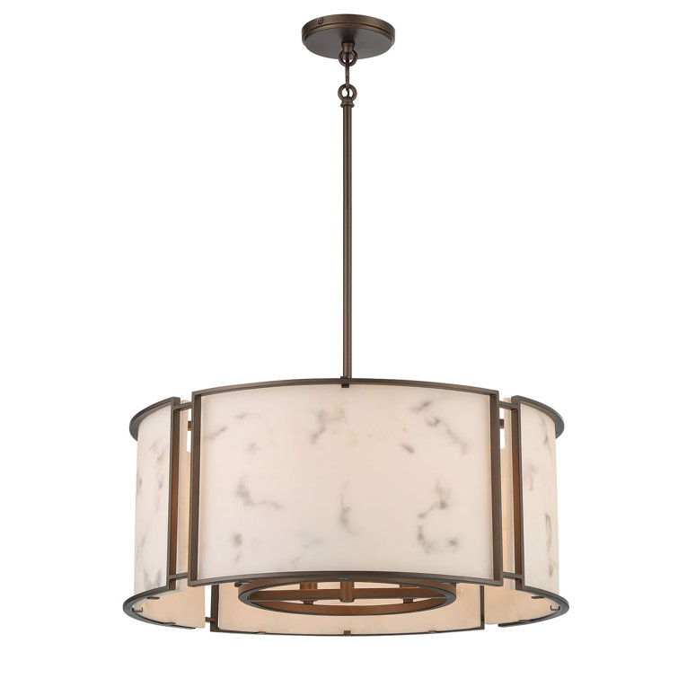 Hellenic Bronze Poly Alabaster 6-Light Indoor/Outdoor Drum Pendant
