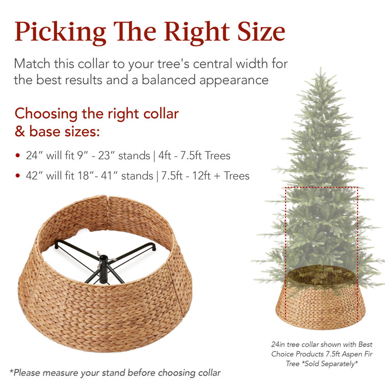 Natural Woven Hyacinth Christmas Tree Collar with Cord Cut-Out
