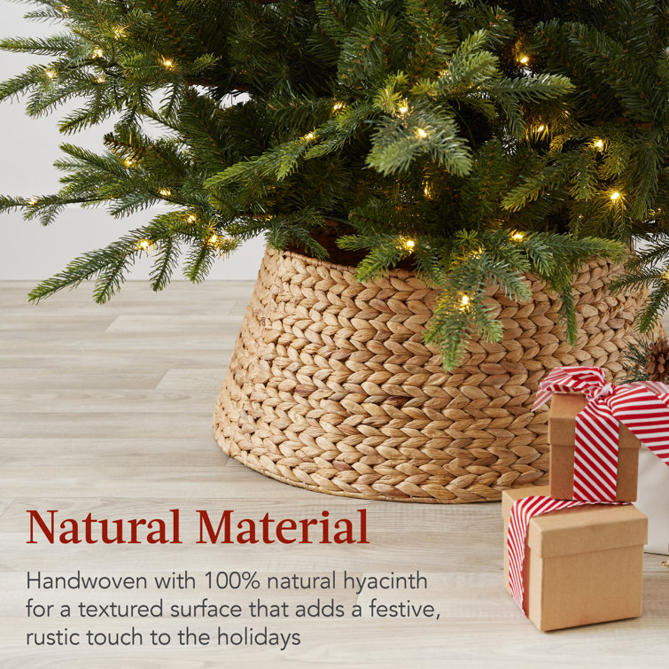 Natural Woven Hyacinth Christmas Tree Collar with Cord Cut-Out