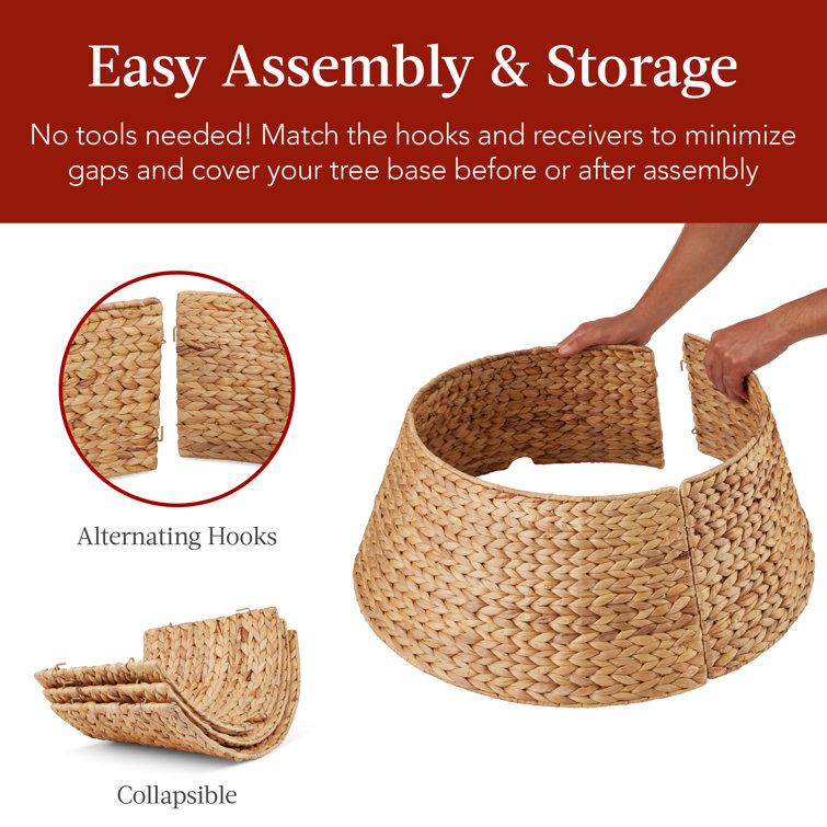 Natural Woven Hyacinth Christmas Tree Collar with Cord Cut-Out