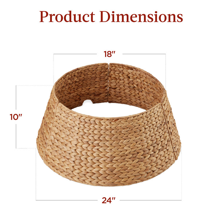 Natural Woven Hyacinth Christmas Tree Collar with Cord Cut-Out