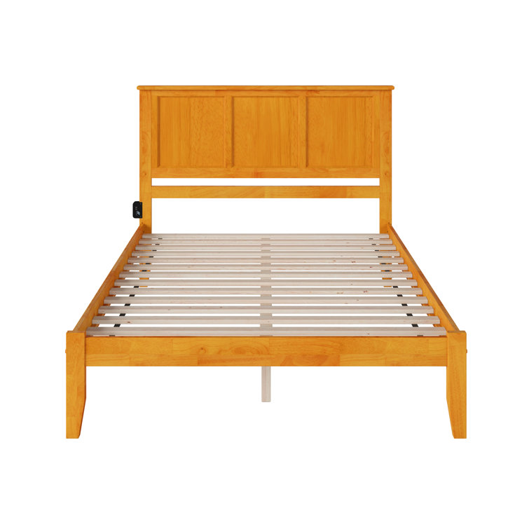 Madison Queen Walnut Upholstered Platform Bed with Storage Drawer