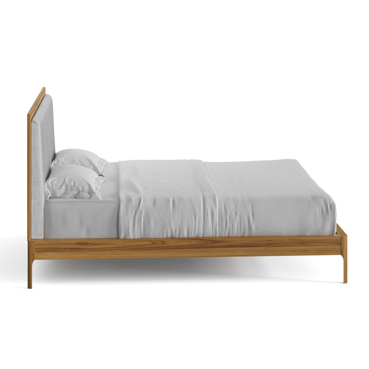 Natural Wood Queen Upholstered Platform Bed with Storage Drawer