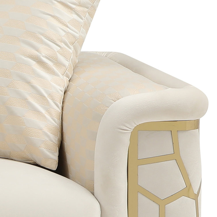 Ivory Velvet Art Deco Sofa with Gold Trim