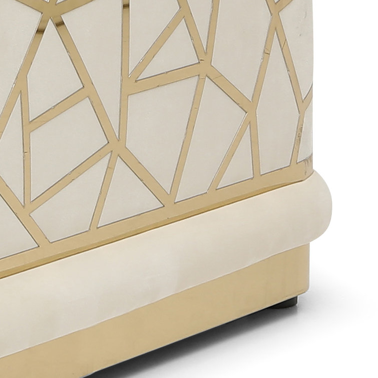 Ivory Velvet Art Deco Sofa with Gold Trim