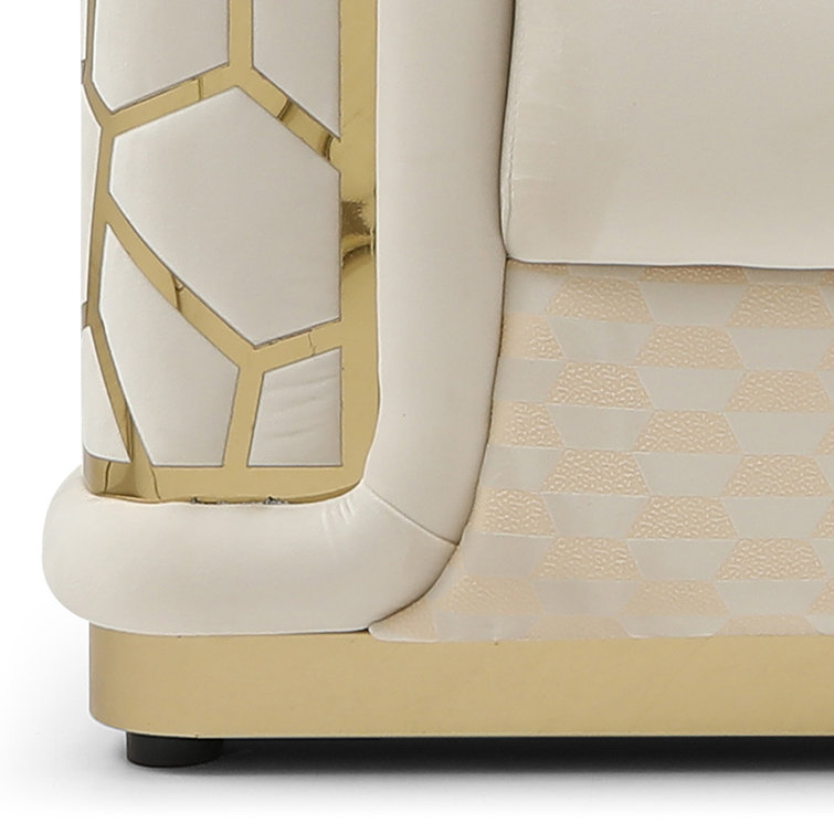 Ivory Velvet Art Deco Sofa with Gold Trim