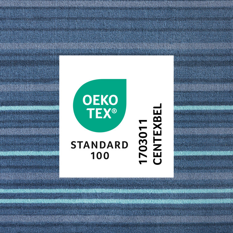 Layne Navy Blue and Light Blue Stripe Washable Synthetic Area Rug