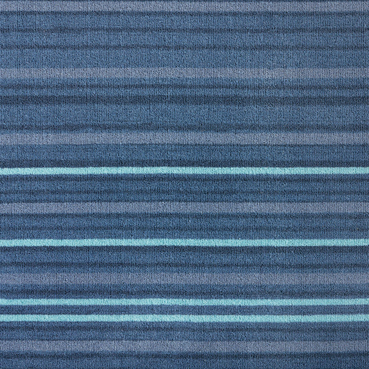 Layne Navy Blue and Light Blue Stripe Washable Synthetic Area Rug