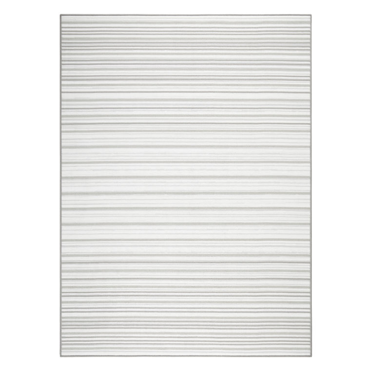 Layne Silver Gray Stripe Washable Synthetic Area Rug 6' x 9'
