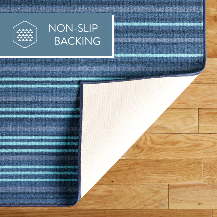 Layne Navy Blue and Light Blue Synthetic 6' x 9' Washable Area Rug