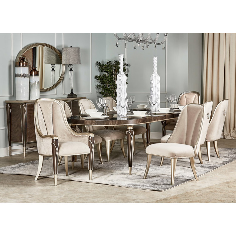 Hazelnut Mahogany 9-Piece Extendable Oval Dining Set with Porcini Velvet Chairs