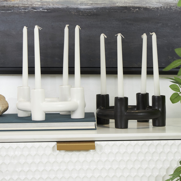 Black and White Ceramic Geometric Circle Candle Holders, Set of 2
