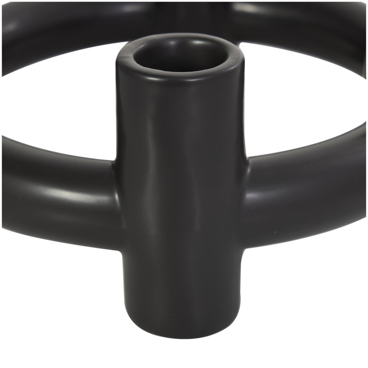 Black and White Ceramic Geometric Circle Candle Holders, Set of 2